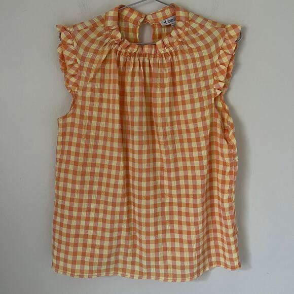 Nanette Lepore  Women's Sleeveless Gingham Print Top In Tangerine Yellow Size S - Picture 2 of 5